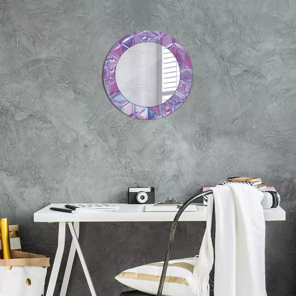 Miroir rond cadre avec impression Motif cristallin