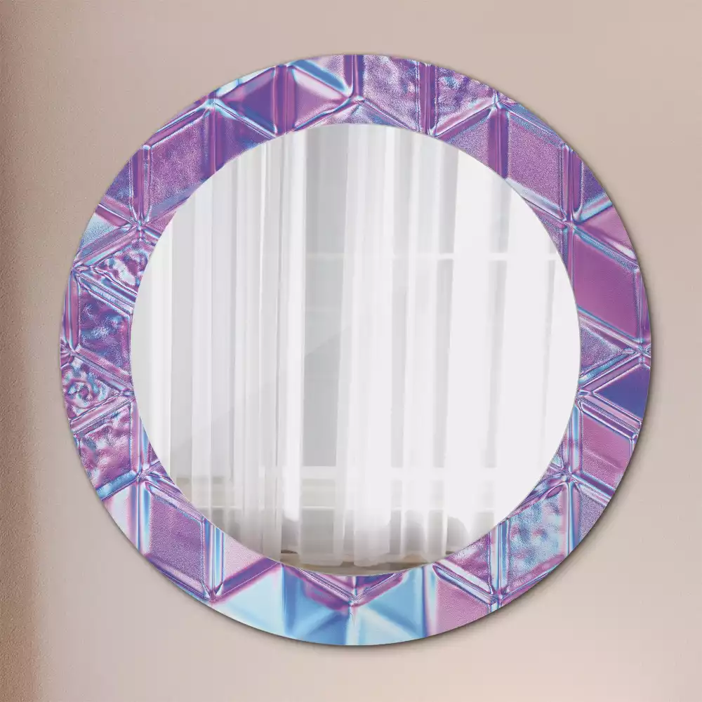 Miroir rond cadre avec impression Motif cristallin
