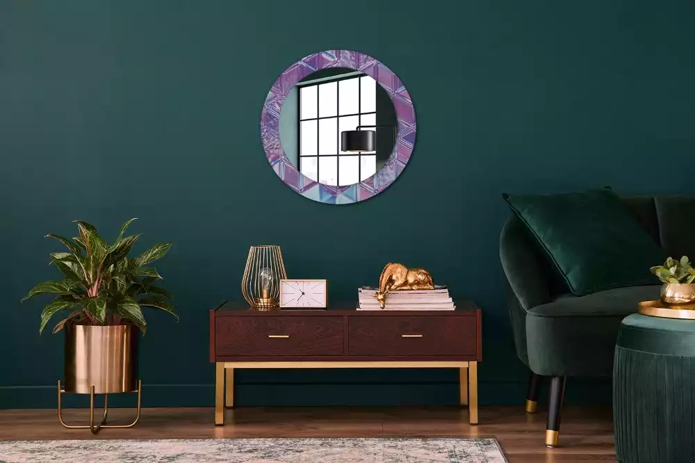 Miroir rond cadre avec impression Motif cristallin