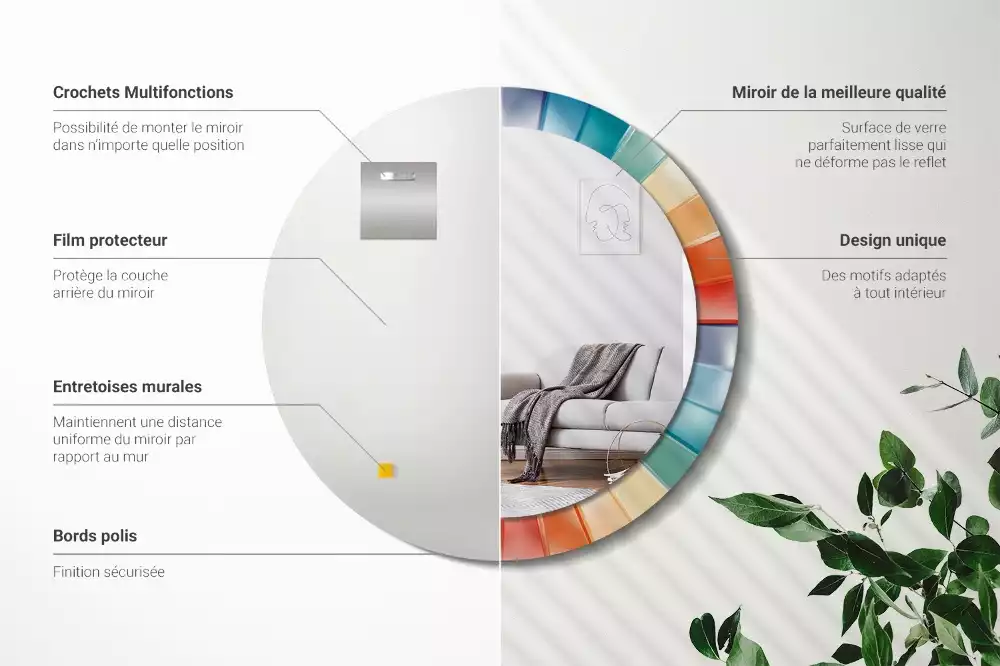 Miroir rond imprimé Rayons colorés carrelés