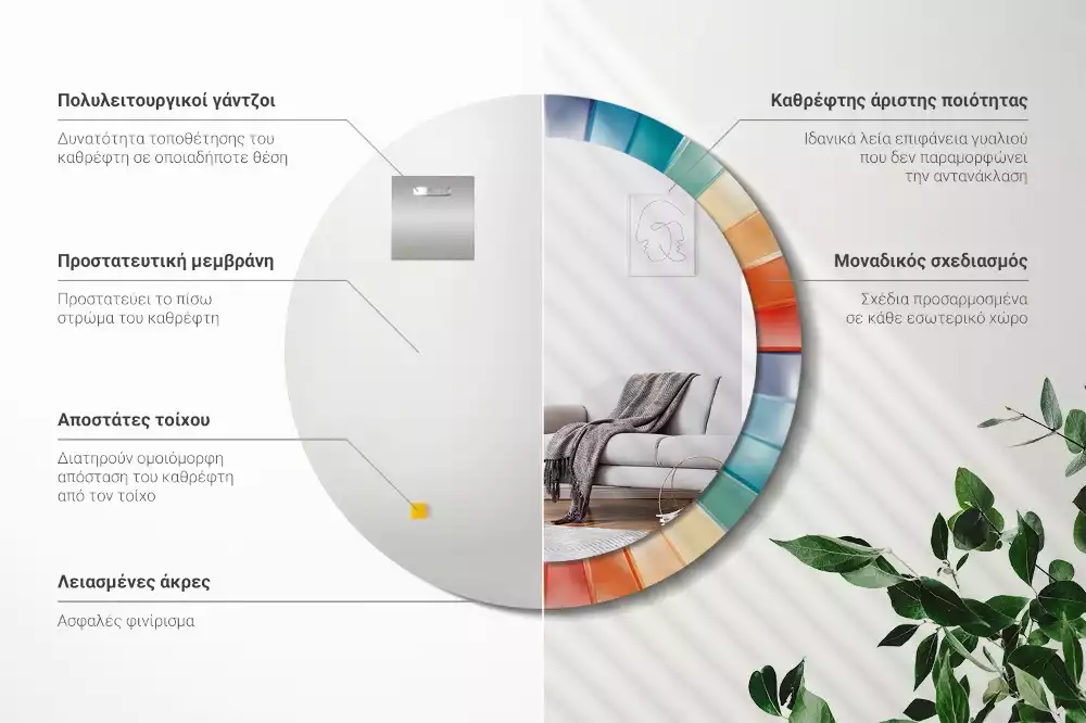Miroir rond imprimé Rayons colorés carrelés