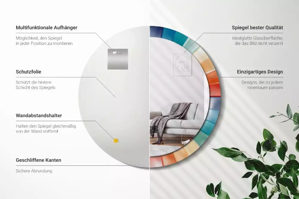 Miroir rond imprimé Rayons colorés carrelés