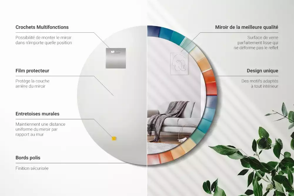 Miroir rond imprimé Rayons colorés carrelés