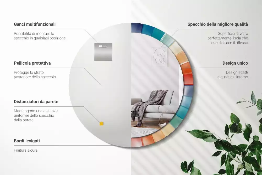 Miroir rond imprimé Rayons colorés carrelés