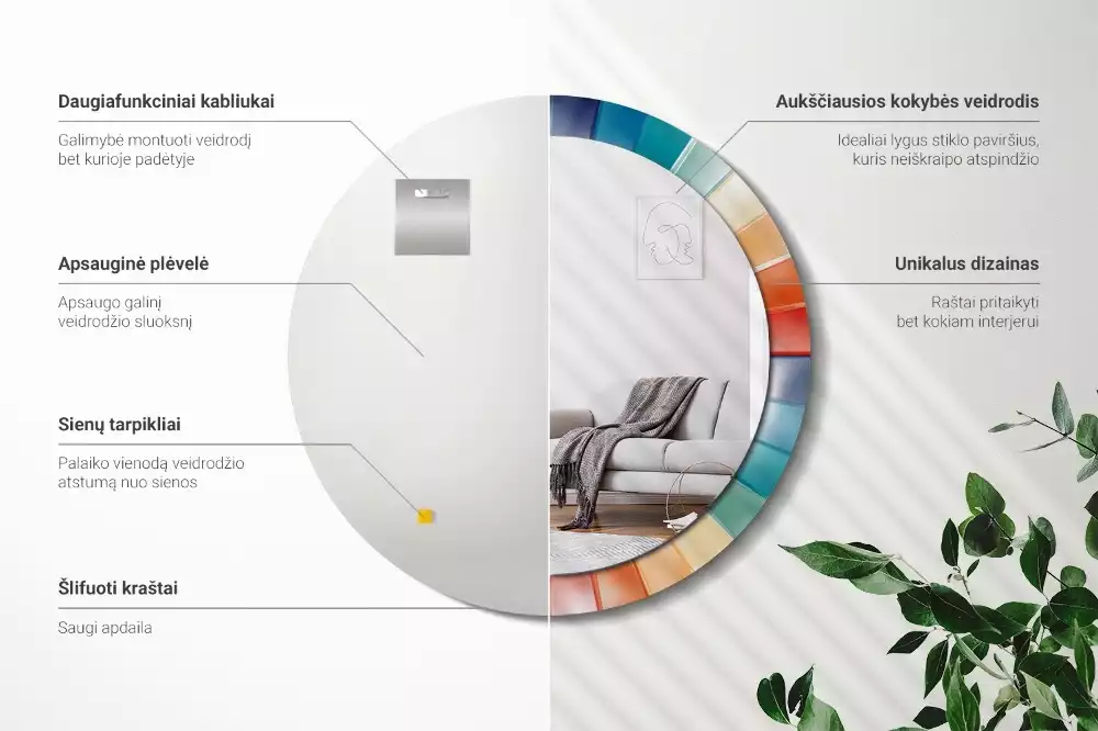 Miroir rond imprimé Rayons colorés carrelés