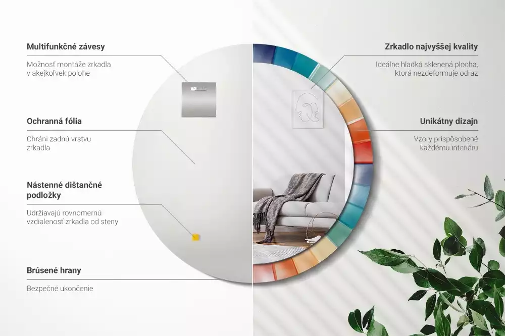 Miroir rond imprimé Rayons colorés carrelés