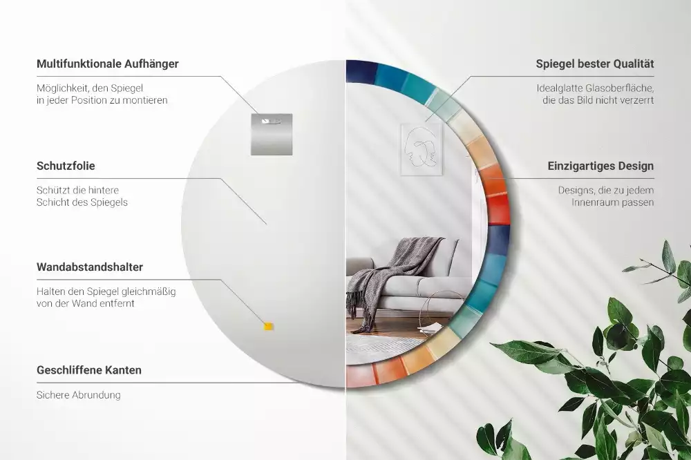 Miroir rond imprimé Rayons colorés carrelés