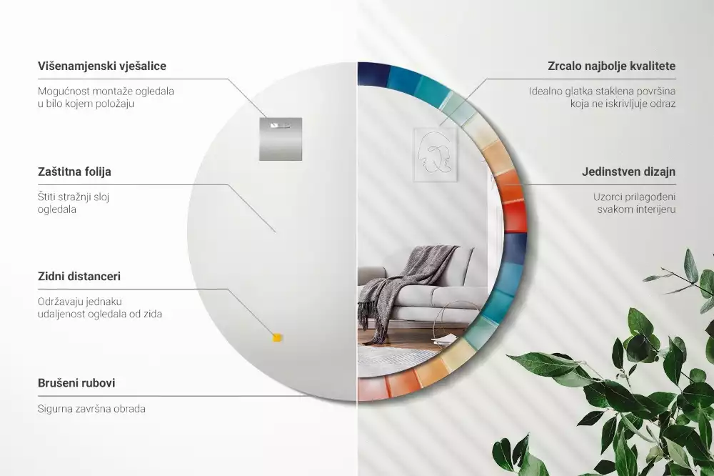 Miroir rond imprimé Rayons colorés carrelés