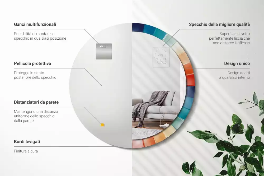 Miroir rond imprimé Rayons colorés carrelés