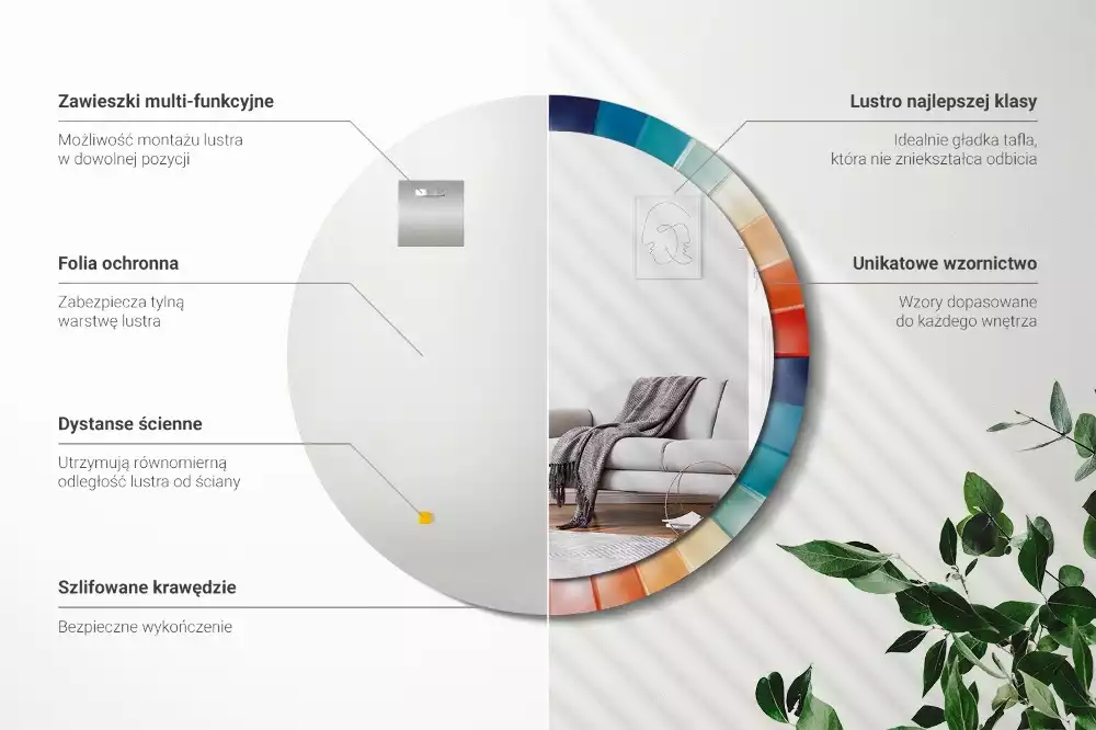 Miroir rond imprimé Rayons colorés carrelés