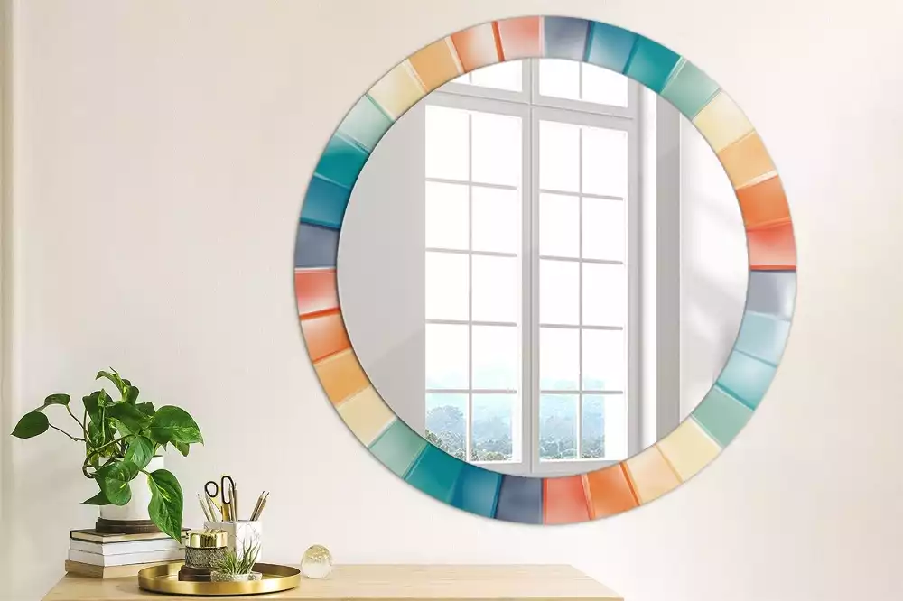 Miroir rond imprimé Rayons colorés carrelés