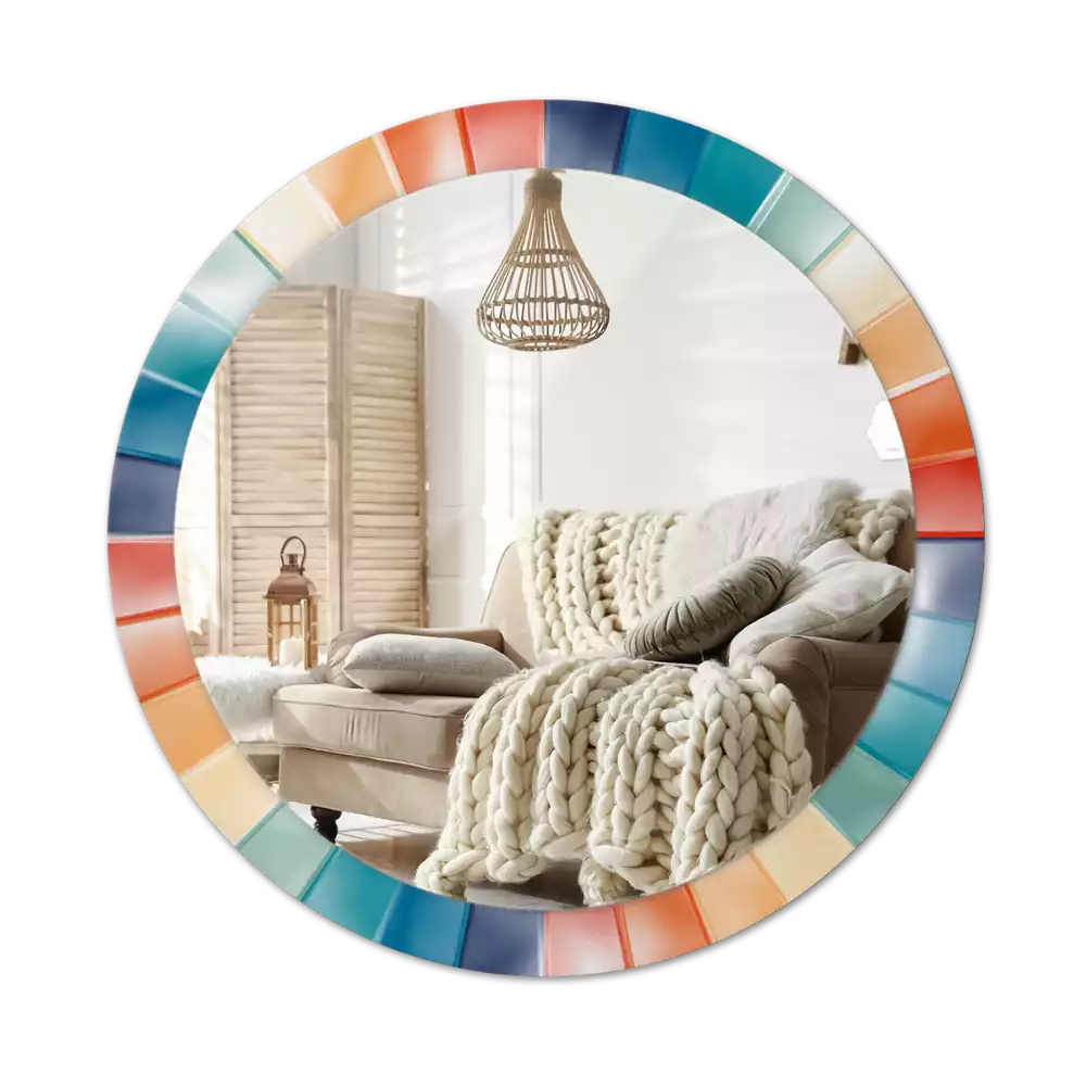 Miroir rond imprimé Rayons colorés carrelés