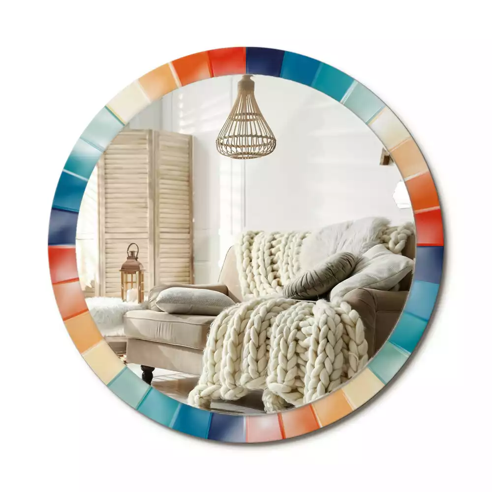 Miroir rond imprimé Rayons colorés carrelés