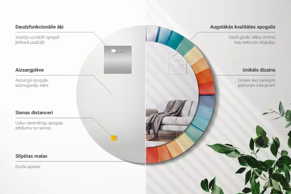 Miroir rond imprimé Rayons colorés carrelés