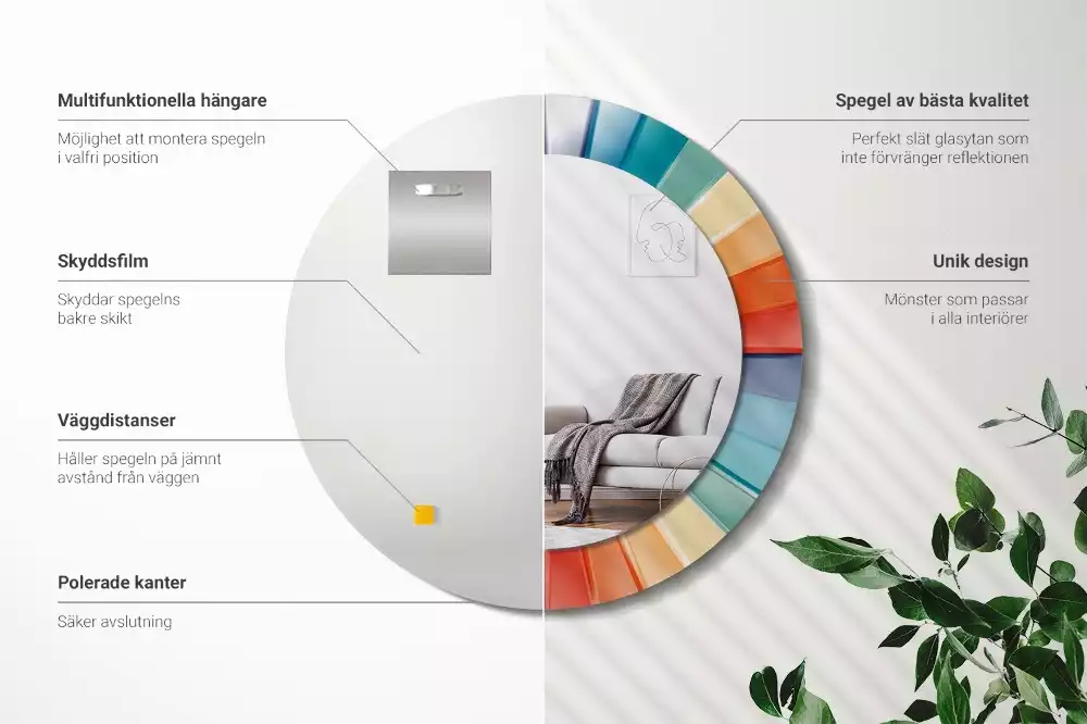 Miroir rond imprimé Rayons colorés carrelés