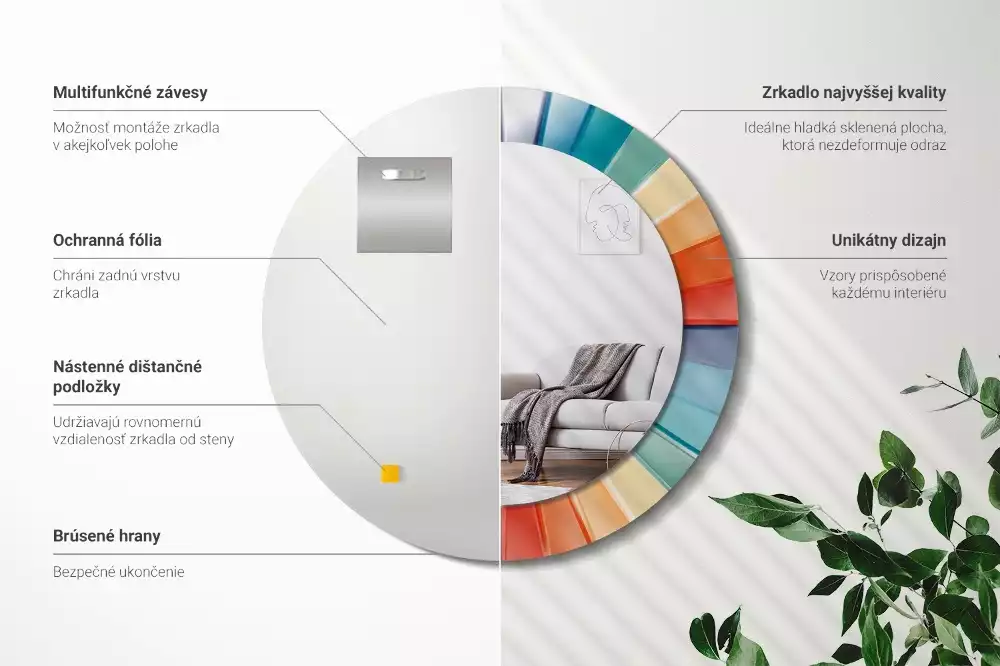 Miroir rond imprimé Rayons colorés carrelés