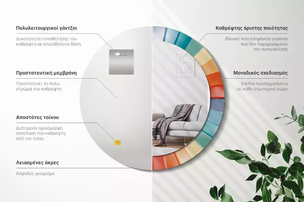 Miroir rond imprimé Rayons colorés carrelés