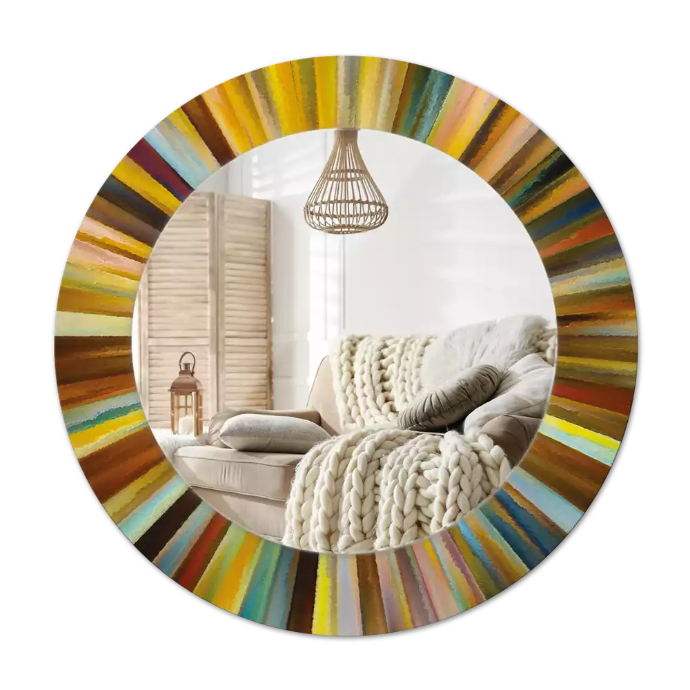 Miroir rond cadre avec impression Rayons colorés