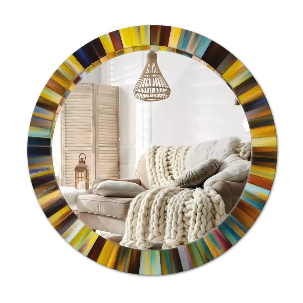 Miroir rond cadre avec impression Rayons colorés