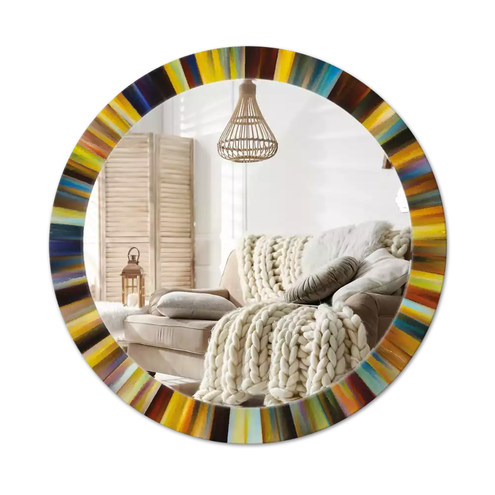 Miroir rond cadre avec impression Rayons colorés