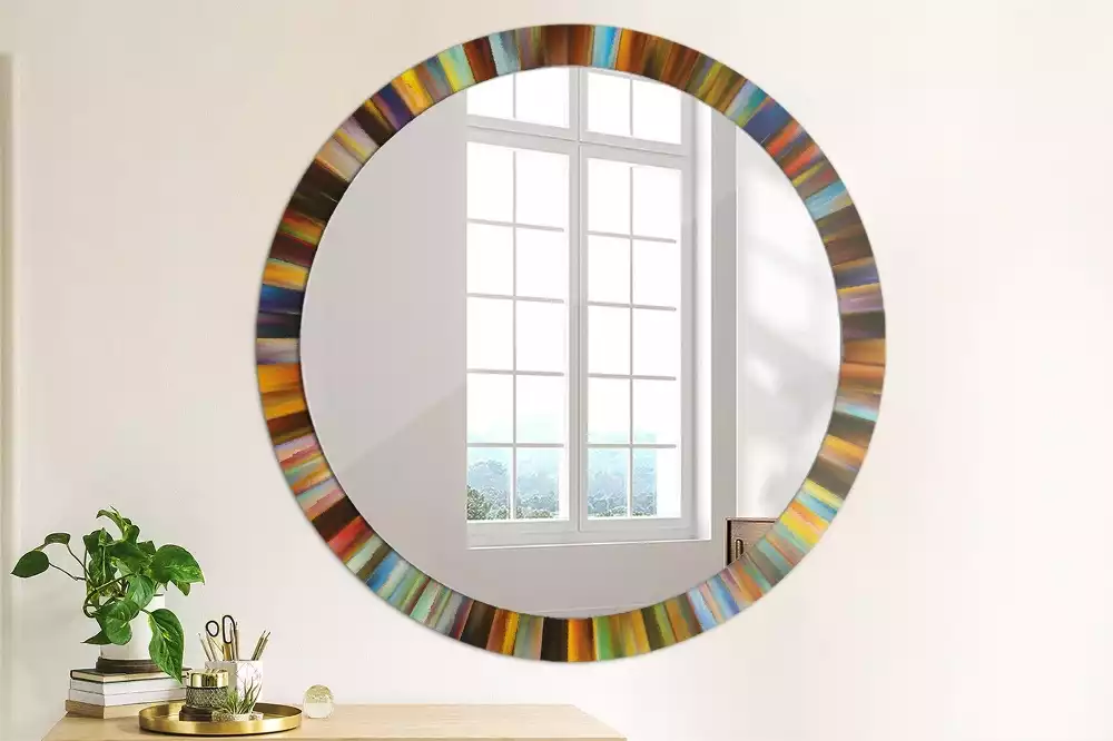 Miroir rond cadre avec impression Rayons colorés