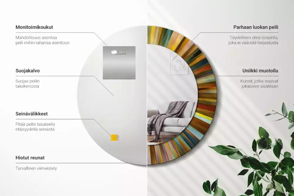 Miroir rond cadre avec impression Rayons colorés