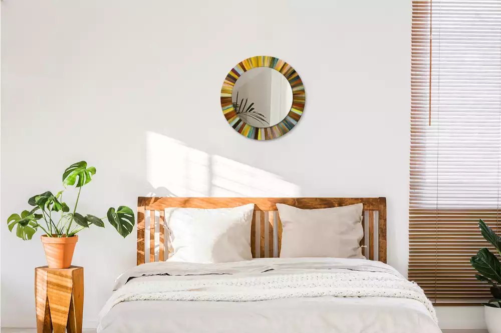 Miroir rond cadre avec impression Rayons colorés