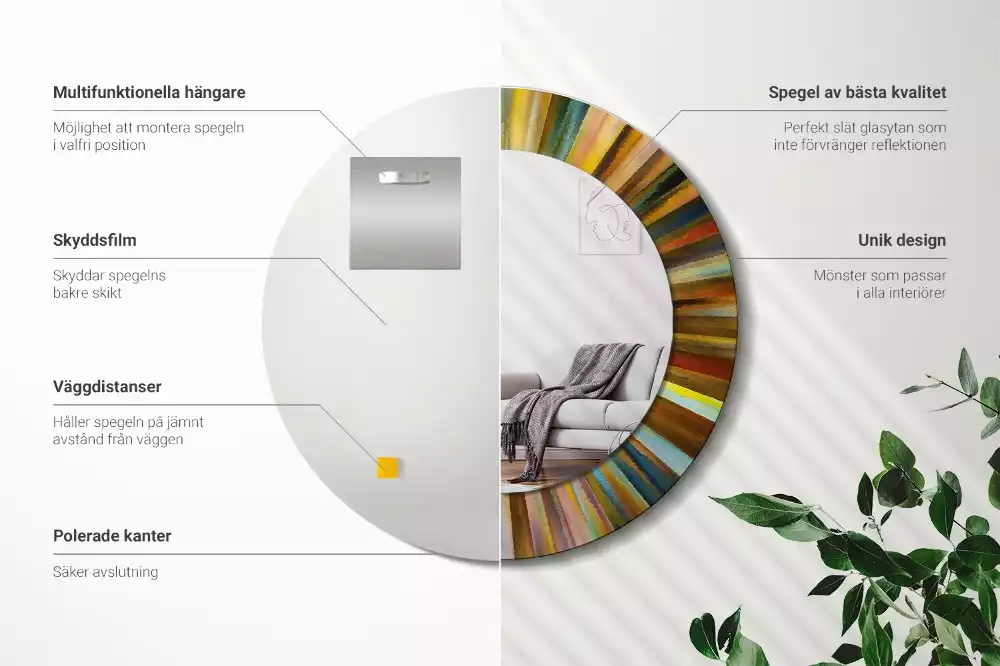 Miroir rond cadre avec impression Rayons colorés