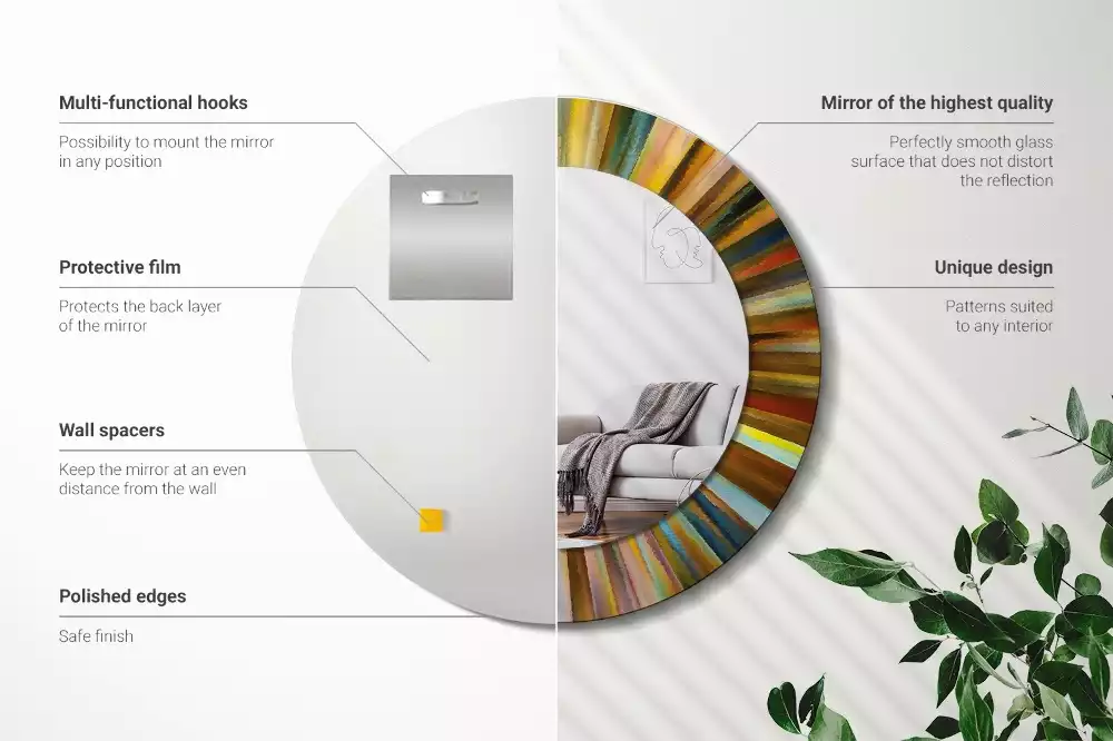 Miroir rond cadre avec impression Rayons colorés