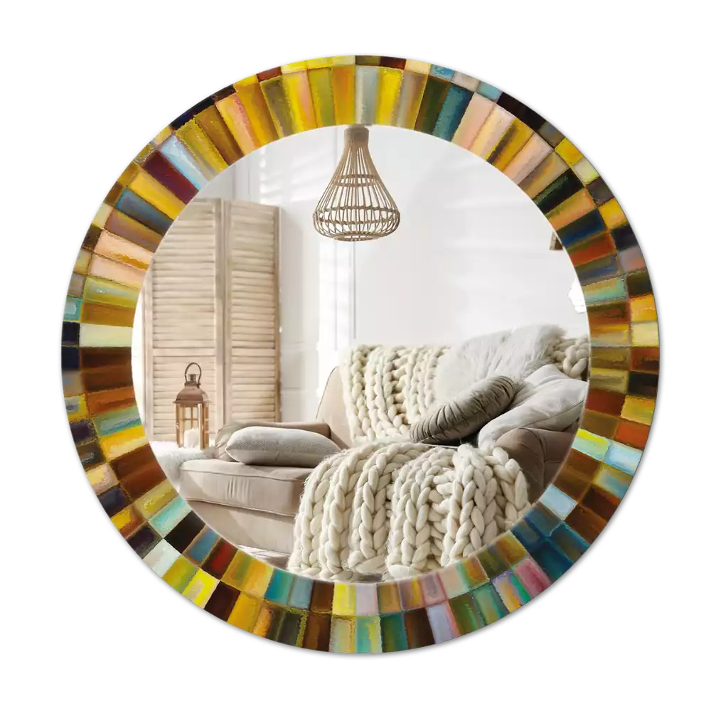 Miroir rond cadre avec impression Rayons colorés