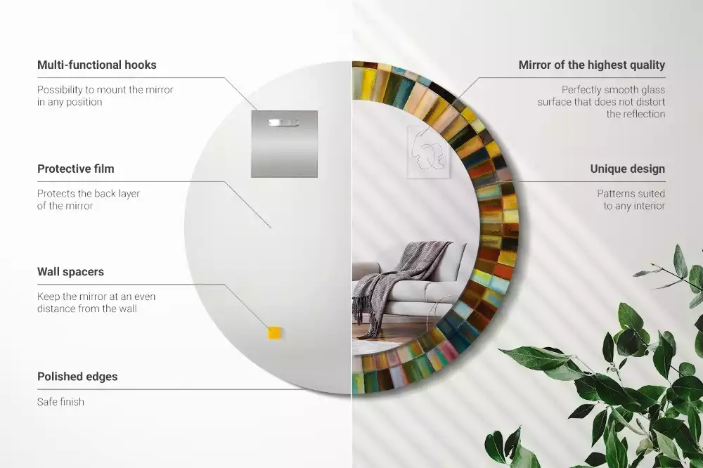 Miroir rond cadre avec impression Rayons colorés