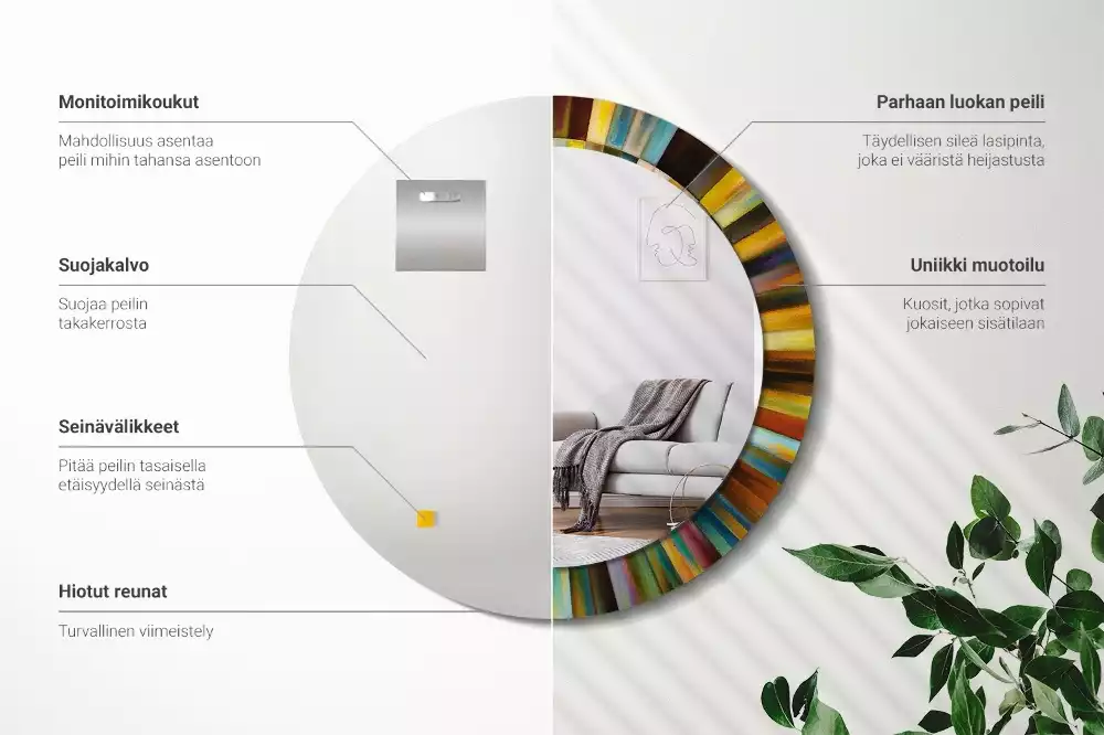 Miroir rond cadre avec impression Rayons colorés