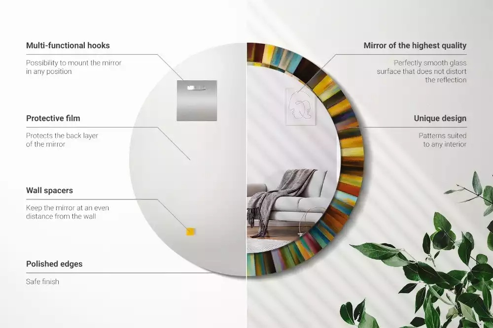 Miroir rond cadre avec impression Rayons colorés