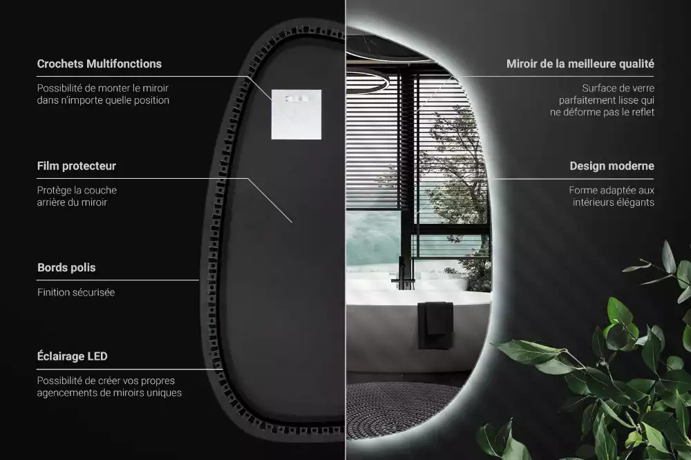 Miroir organique led sans cadre