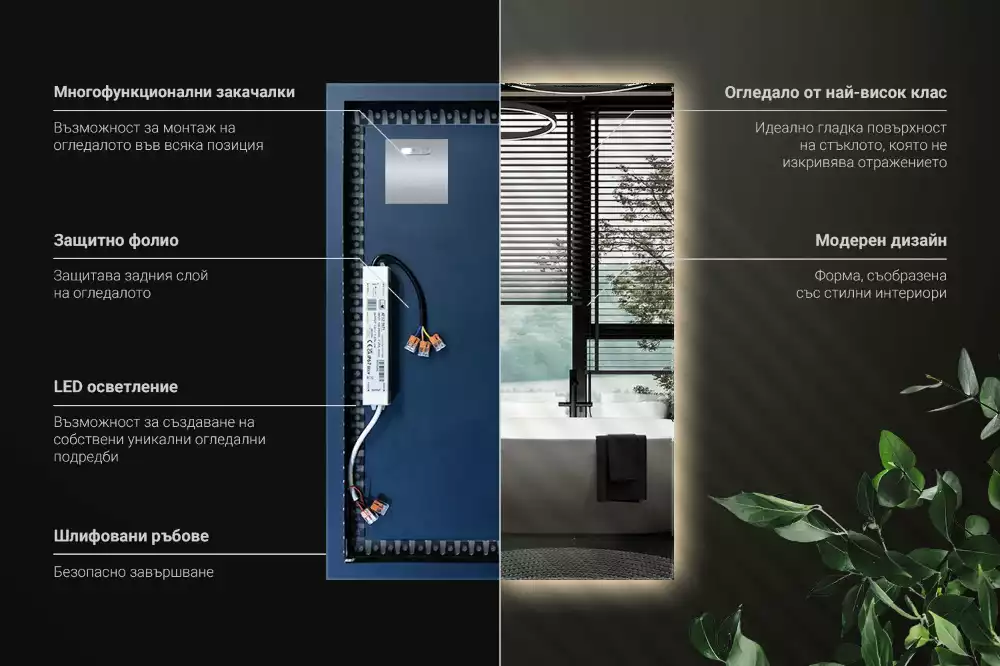 Miroir rectangulaire avec rétroéclairage LED