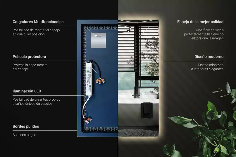 Miroir rectangulaire avec rétroéclairage LED