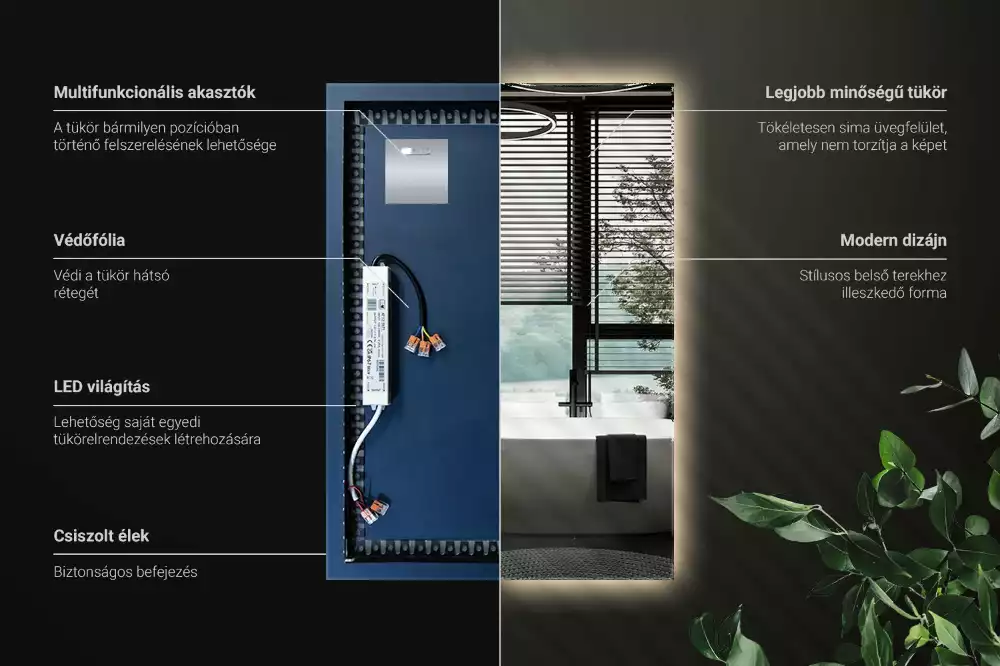 Miroir rectangulaire avec rétroéclairage LED