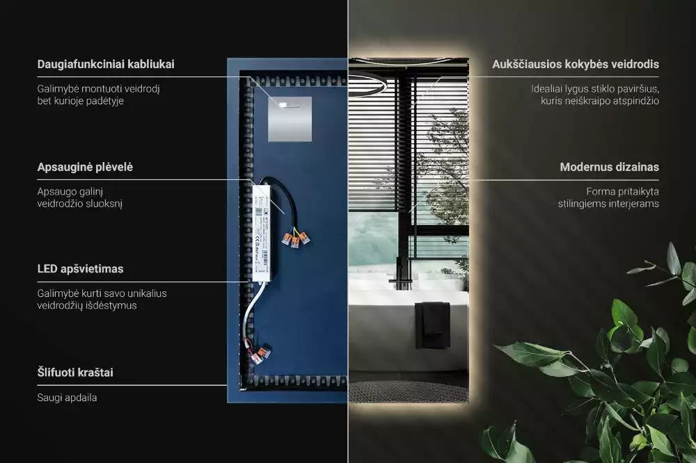 Miroir rectangulaire avec rétroéclairage LED