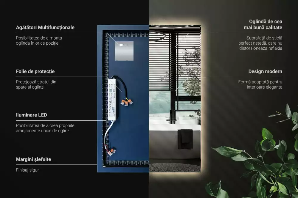 Miroir rectangulaire avec rétroéclairage LED