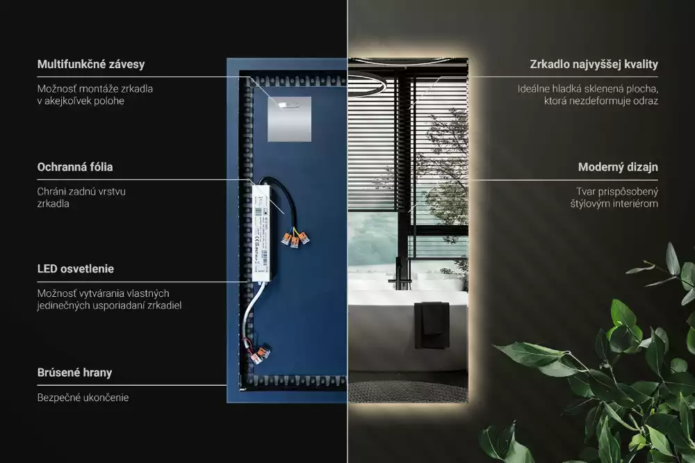 Miroir rectangulaire avec rétroéclairage LED
