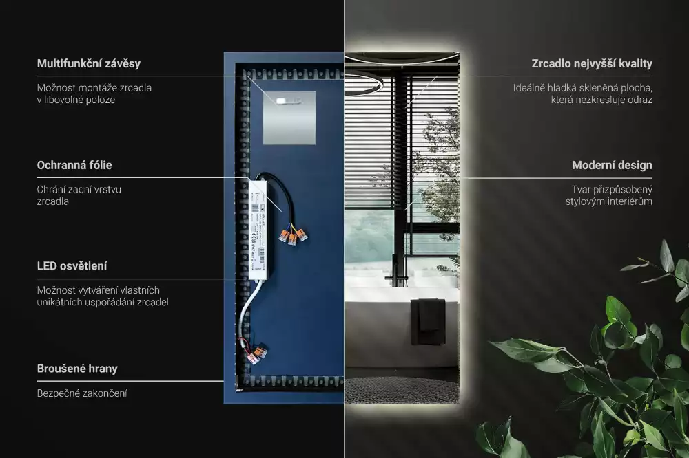 Miroir rectangulaire avec rétroéclairage LED