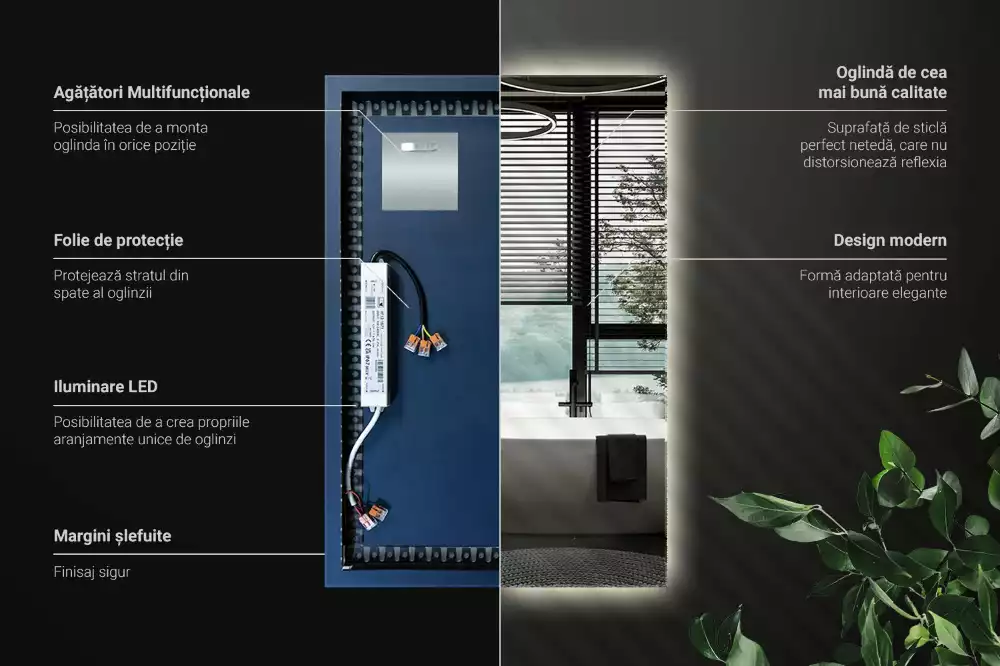 Miroir rectangulaire avec rétroéclairage LED