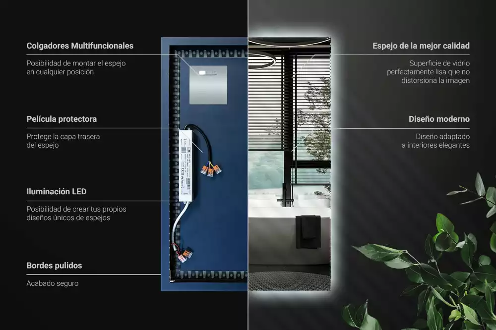 Miroir rectangulaire avec rétroéclairage LED