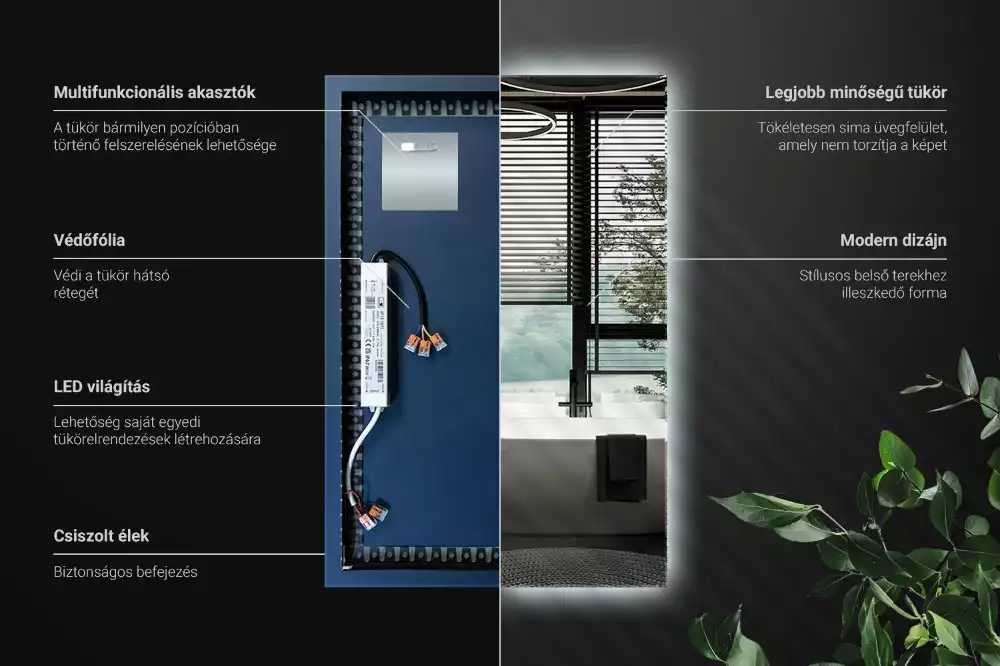 Miroir rectangulaire avec rétroéclairage LED
