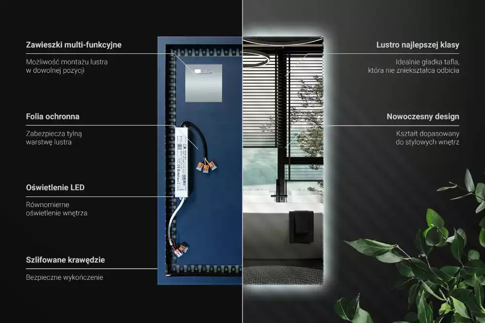 Miroir rectangulaire avec rétroéclairage LED
