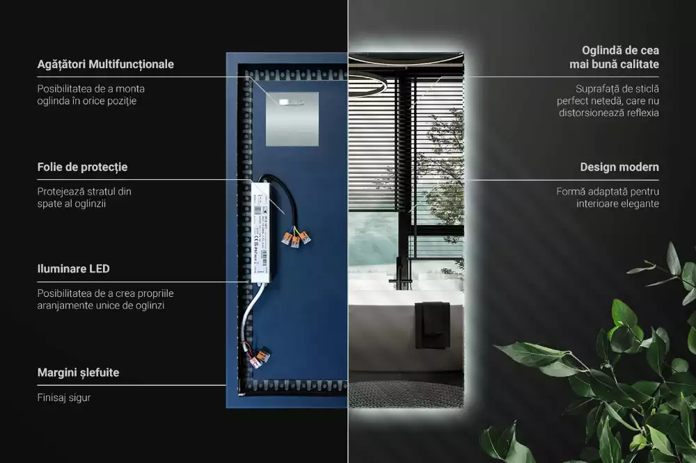 Miroir rectangulaire avec rétroéclairage LED