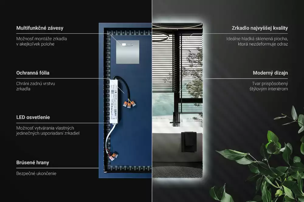 Miroir rectangulaire avec rétroéclairage LED
