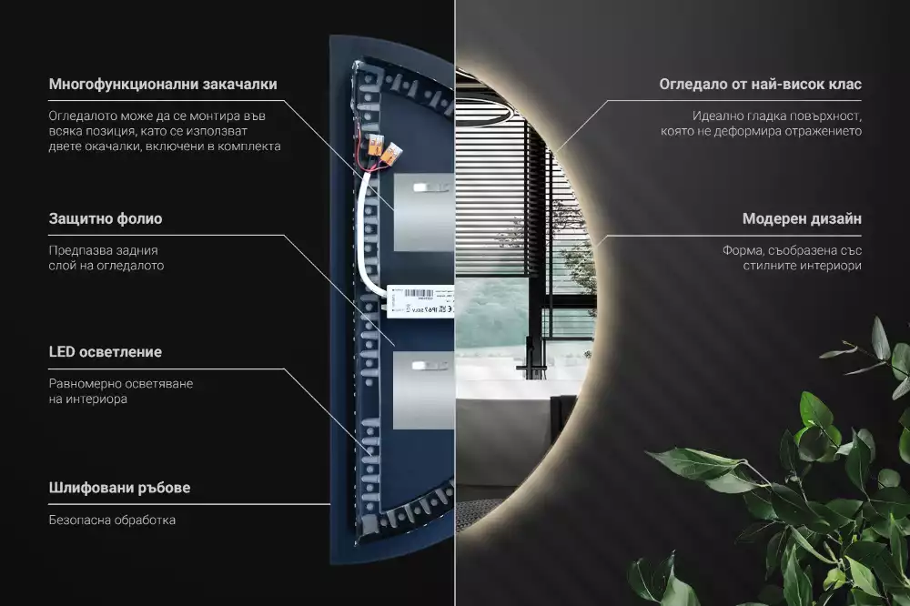 Miroir demi-cercle LED accessoire élégant