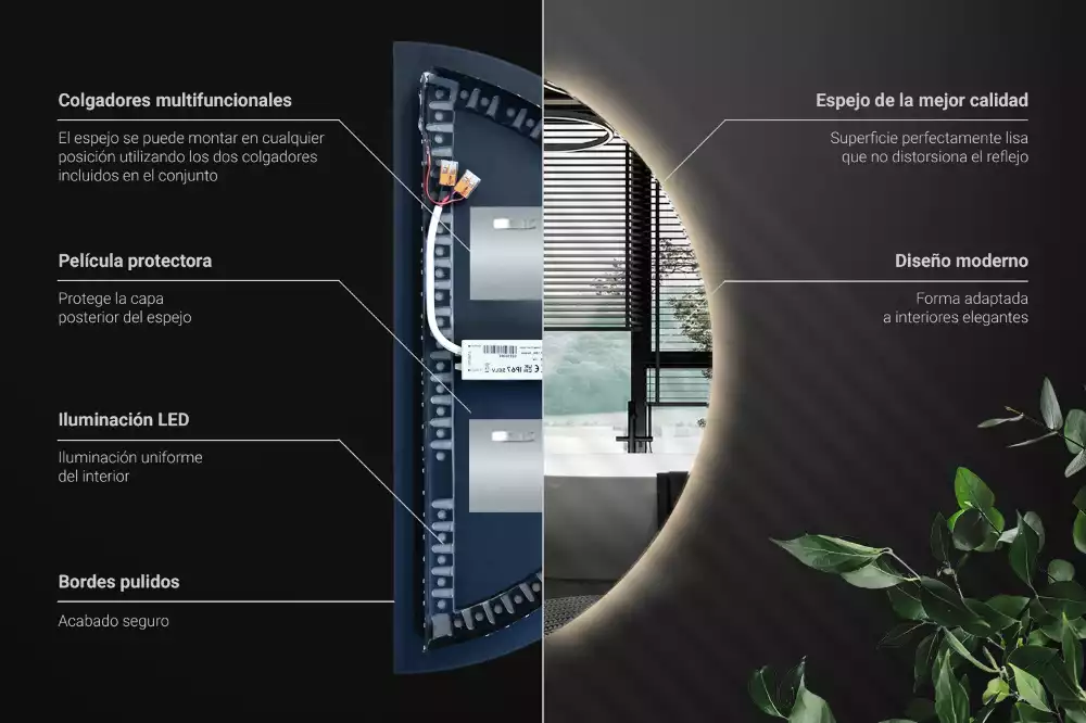 Miroir demi-cercle LED accessoire élégant