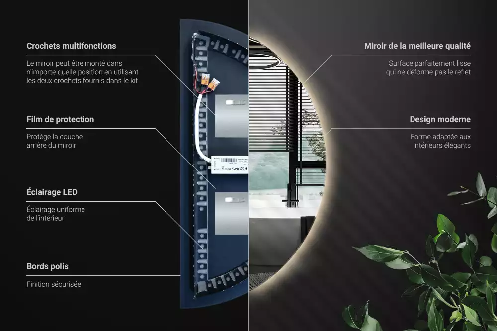 Miroir demi-cercle LED accessoire élégant